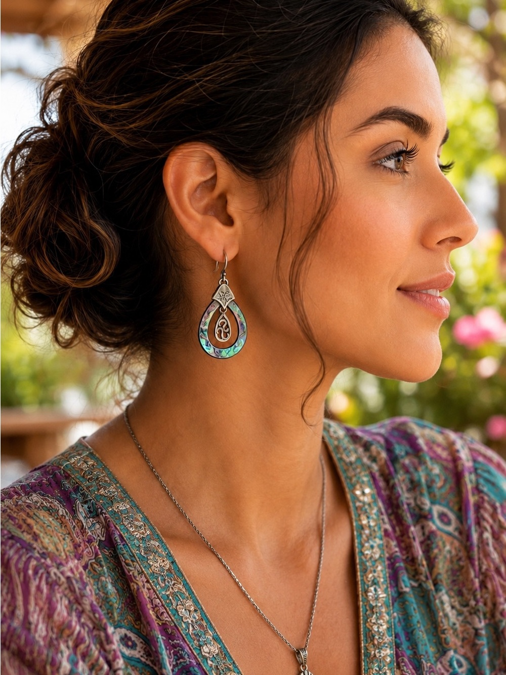 Silpada SEA ETCHINGS Sterling Silver Bali Teardrop Abalone Shell Dangle Earrings